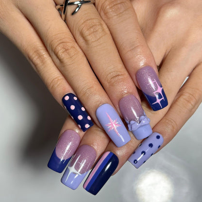 Pony Inspired Press On Nails, Purple Pastel Nails, Cute Magical Star Nail Art, Y2K Handmade Press Ons  | JC665WI