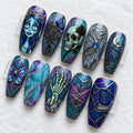 Handmade Corpse Bride Press On Nails | Gothic Stained Glass | Dark Romance Coffin Nails | Skull Butterfly Heart Nail Art