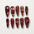 Gory Halloween Press On Nails, 3D Eyeball Flesh Stiletto Fake Nails, Bloody Wound Stitch Gel Nails, Creepy Horror Nails