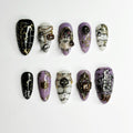 Gothic Halloween Press On Nails with 3D Charms | Purple Black Skull Ghost Fake Nails | Handmade Spooky Nails for Halloween Party| JB682LT