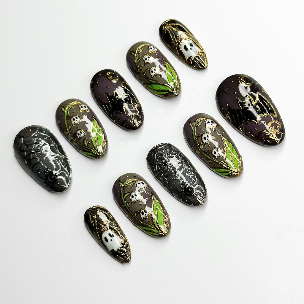 Halloween Ghost Press On Nails, Spider Web Nails, Spooky Gothic Nails, 3D Handmade Fake Nails, Witchy Halloween Gift JB683LT