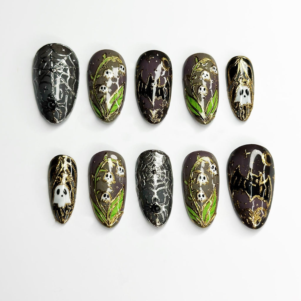 Halloween Ghost Press On Nails, Spider Web Nails, Spooky Gothic Nails, 3D Handmade Fake Nails, Witchy Halloween Gift JB683LT
