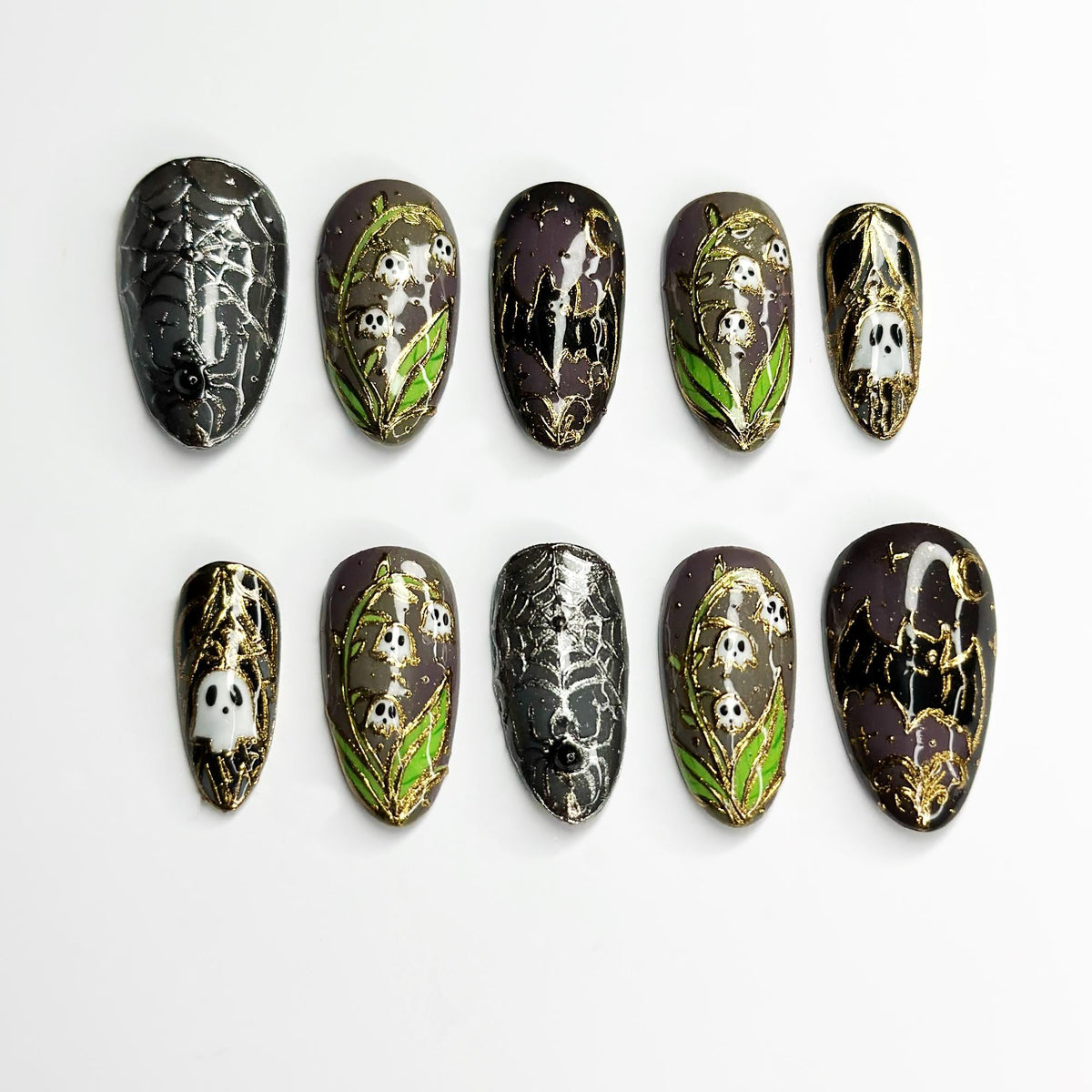 Halloween Ghost Press On Nails, Spider Web Nails, Spooky Gothic Nails, 3D Handmade Fake Nails, Witchy Halloween Gift JB683LT