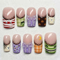 Kawaii Halloween Press On Nails, 3D Mummy Frankenstein Ghost Nail Set, Pumpkin & Eyeball Accents, Handmade Square Nails