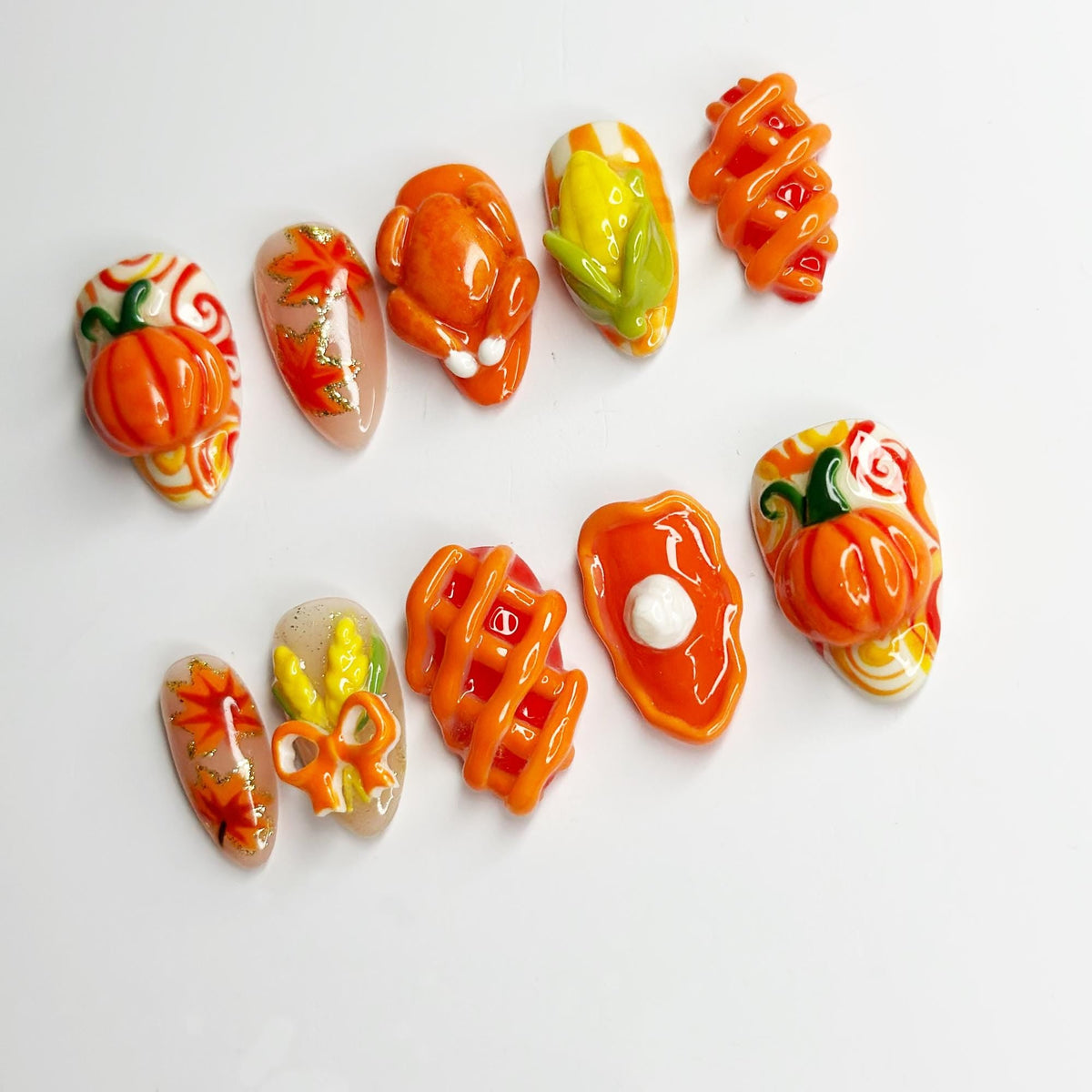 Thanksgiving Fall Press On Nails, 3D Pumpkin Turkey Nails, Autumn Corn Nail Art, Cute Handmade Nails, Thanksgiving Gift for Her JB685LT