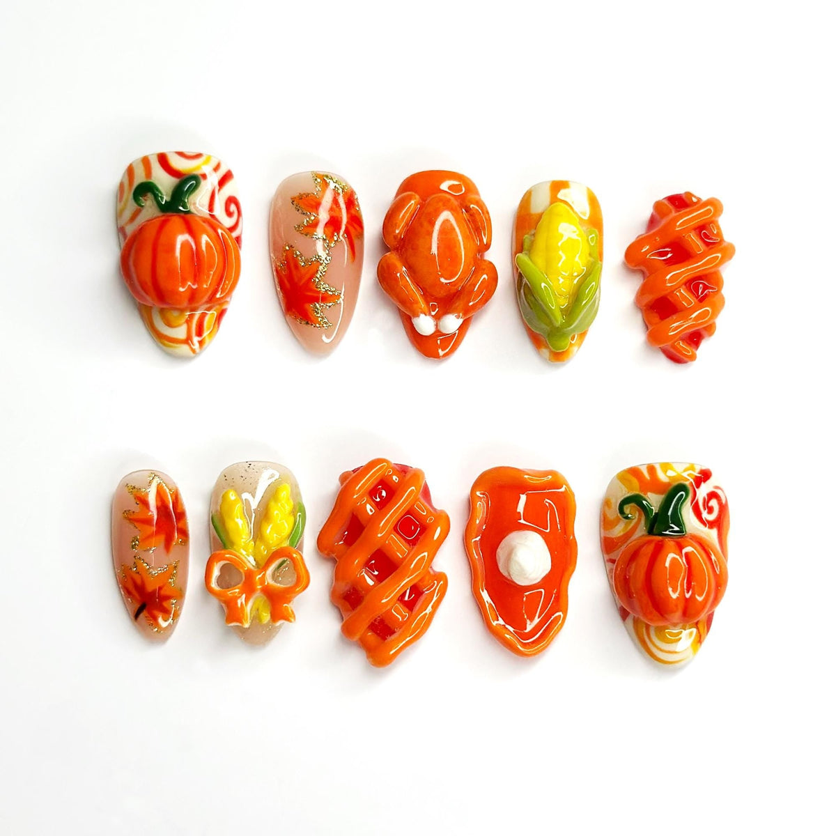 Thanksgiving Fall Press On Nails, 3D Pumpkin Turkey Nails, Autumn Corn Nail Art, Cute Handmade Nails, Thanksgiving Gift for Her JB685LT