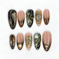 Fall Press On Nails, Brown Gold Nails, 3D Chrome Nails, Luxury Autumn Nail Set ,JB674WC
