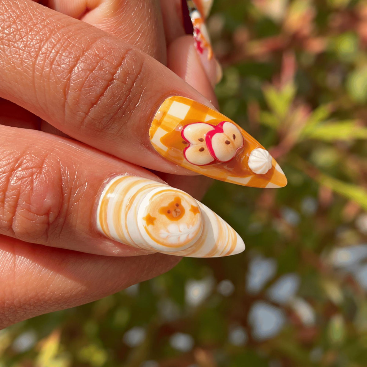Cozy Fall Press On Nails, 3D Apple Pie Pumpkin Nails, Cute Autumn Nail Art