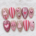 Pink Halloween Press On Nails, 3D Ghost Pumpkin Nail Art, Kawaii Spooky Nails