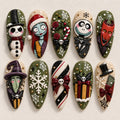 Spooky Christmas Press On Nails, 3D Skeleton Doll Wreath Fake Nails, Snowflake Gift Gel Nails, Gothic Nightmare Holiday Nails