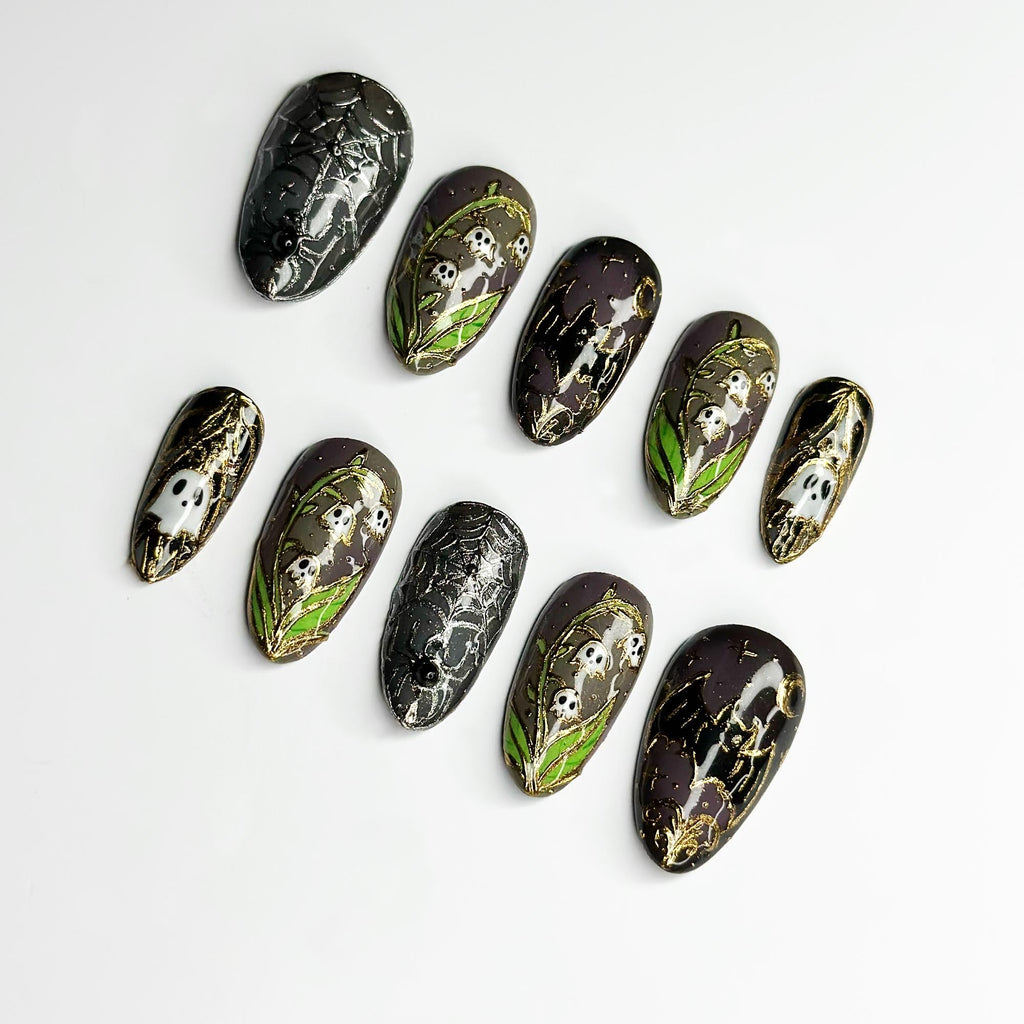 Halloween Ghost Press On Nails, Spider Web Nails, Spooky Gothic Nails, 3D Handmade Fake Nails, Witchy Halloween Gift JB683LT