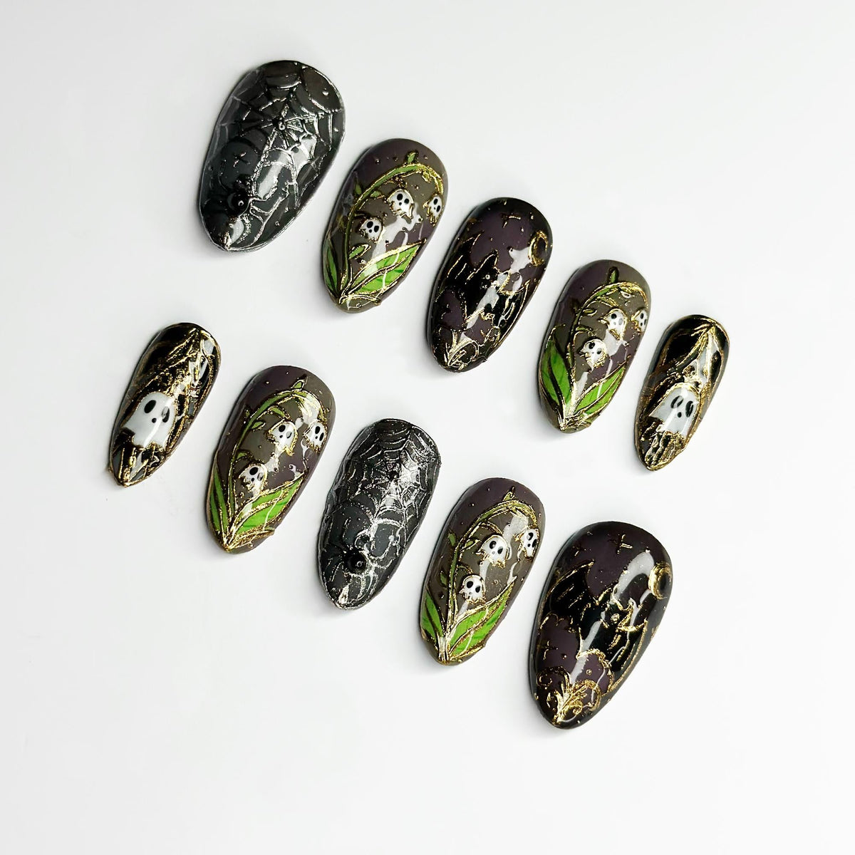 Halloween Ghost Press On Nails, Spider Web Nails, Spooky Gothic Nails, 3D Handmade Fake Nails, Witchy Halloween Gift JB683LT