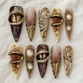 3D Gold Chrome Press On Nails, Y2K Cyber Fantasy Nail Art, Handmade Evil Eye Goth Nails