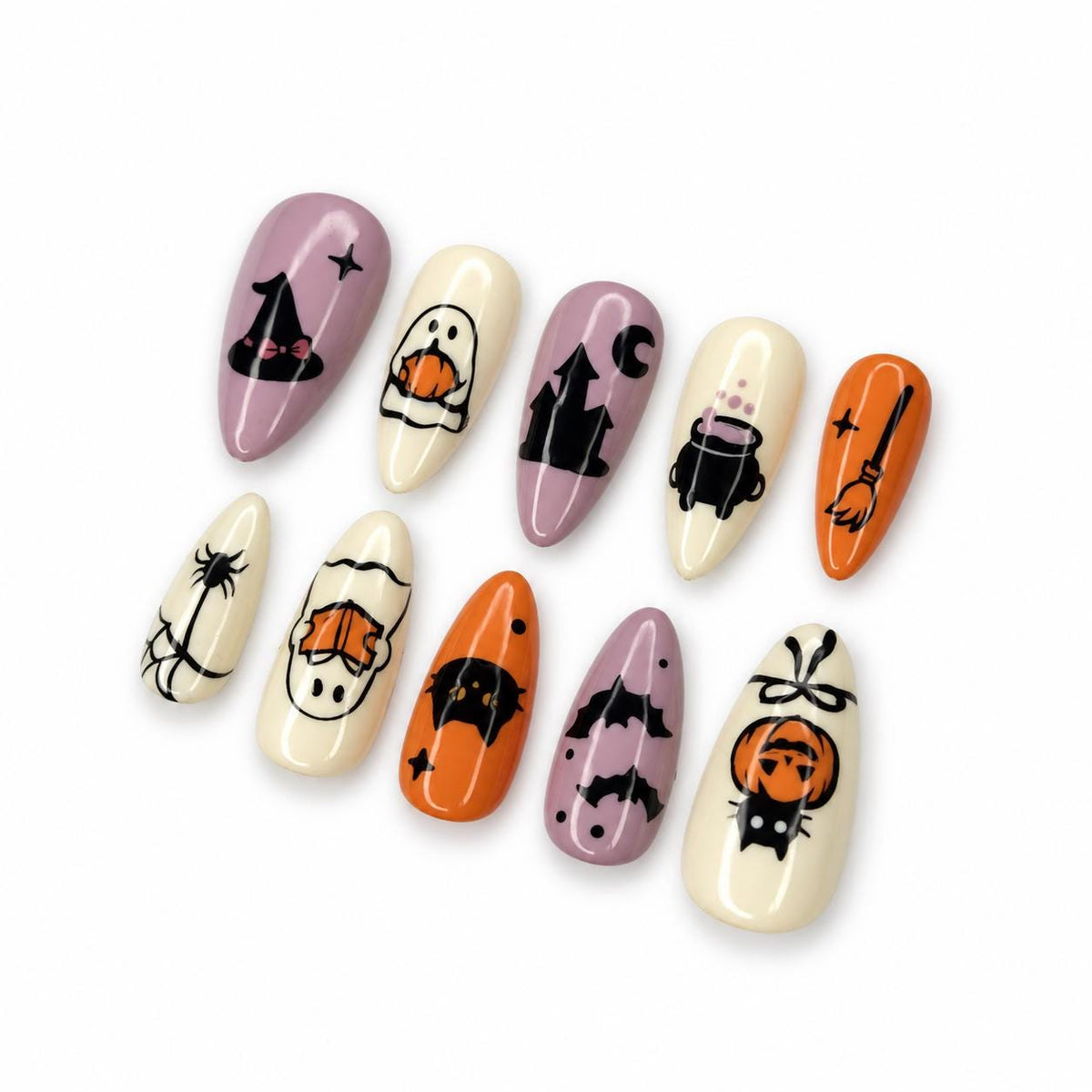 Cute Halloween Press On Nails | Goose Ghost Nail Art | Pumpkin Witch Nails | Colorful Spooky Nails | Handmade Fall Nail Set | JA684U