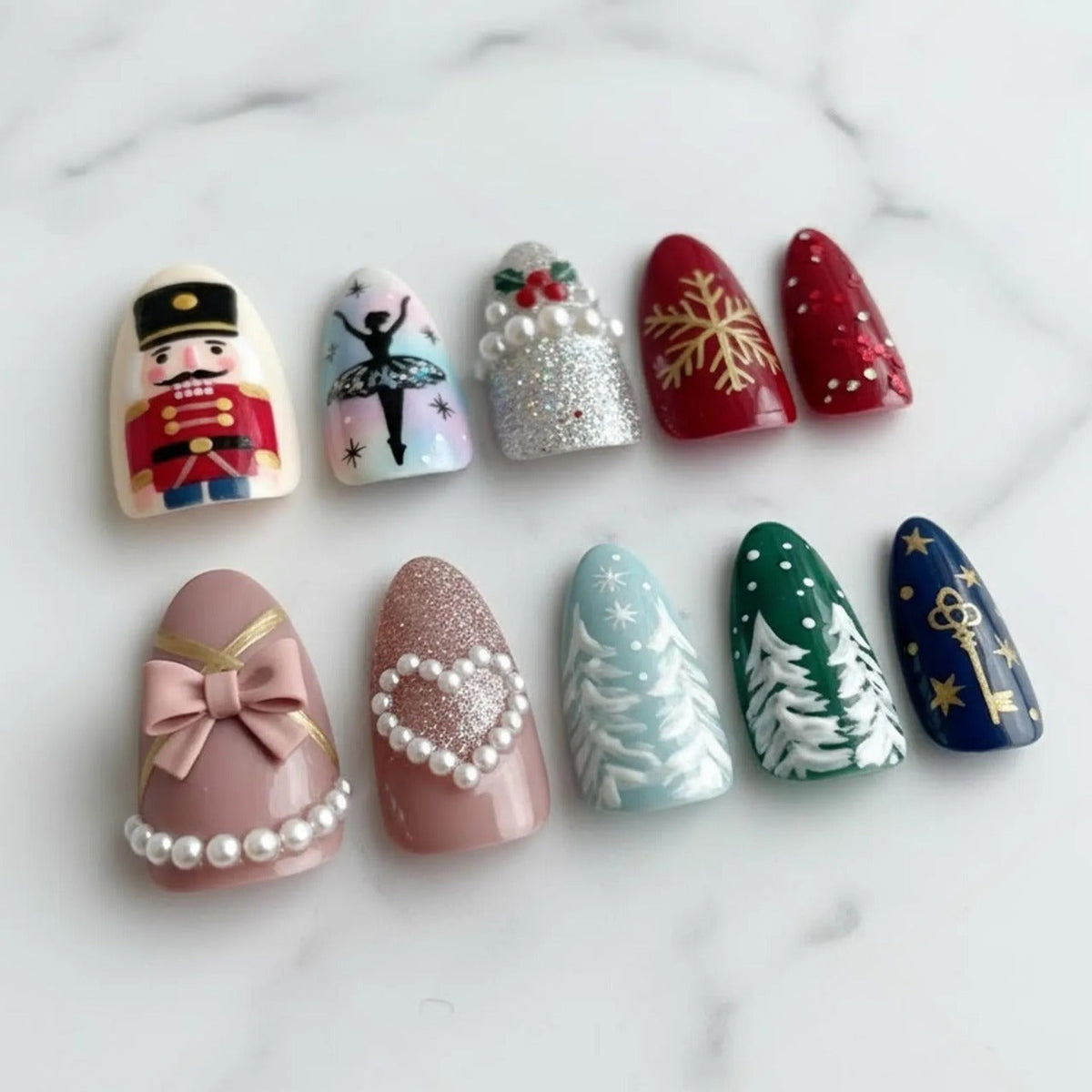 Nutcracker Christmas Press On Nails, Ballet Snowflake Winter Almond Nail Art