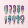 Iris Bloom Stiletto Press-On Nails - Hand-Painted 3D Set