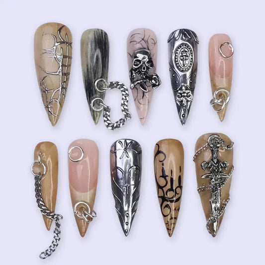 Ironfang Gothic Chrome Cross Silver Press On Nails