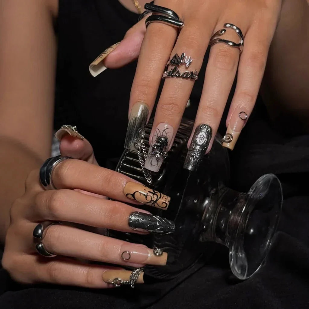 Ironfang Gothic Chrome Cross Silver Press On Nails