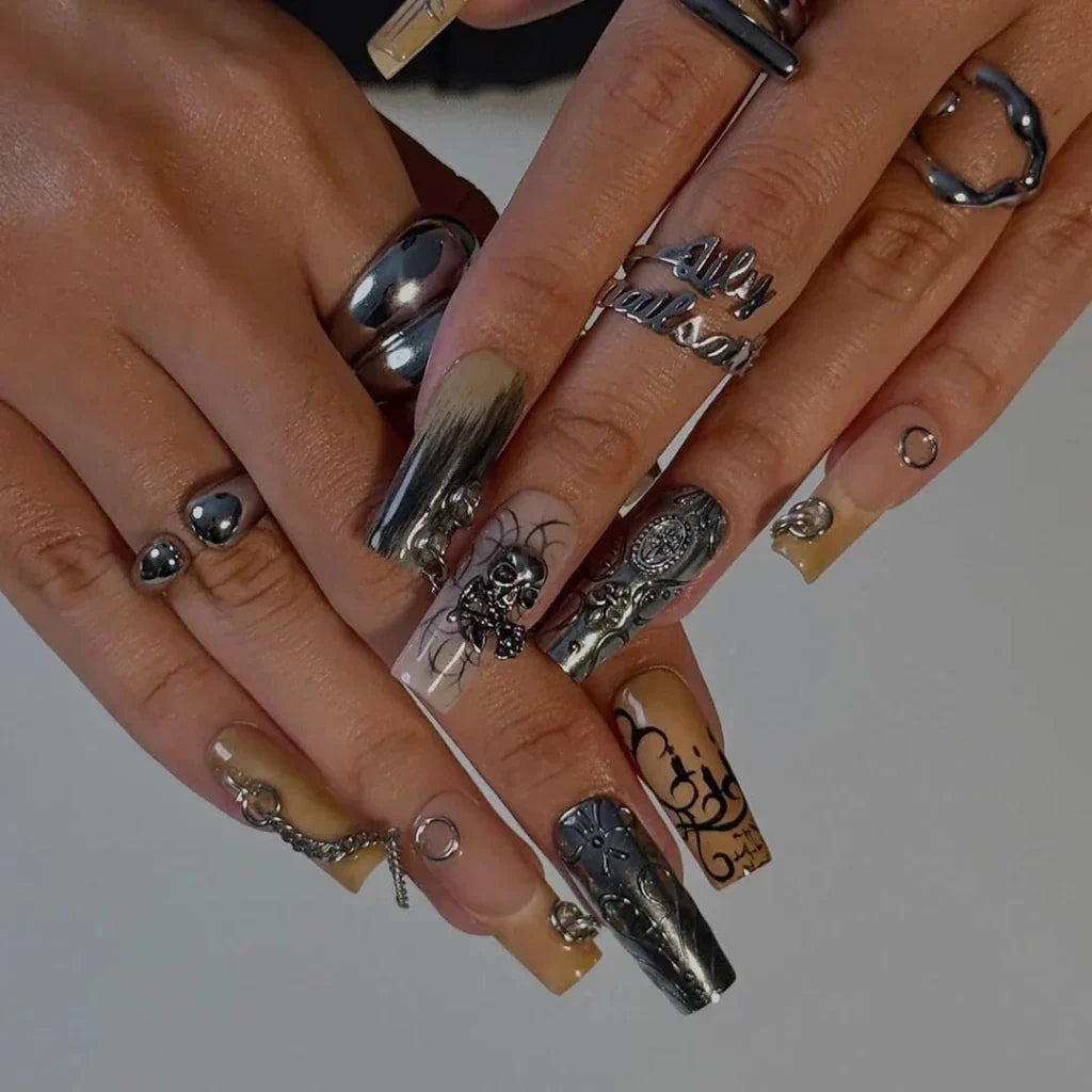 Ironfang Gothic Chrome Cross Silver Press On Nails