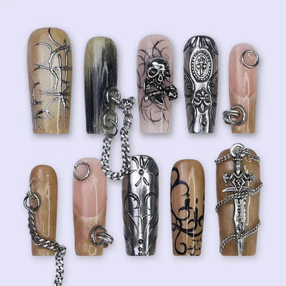 Ironfang Gothic Chrome Cross Silver Press On Nails
