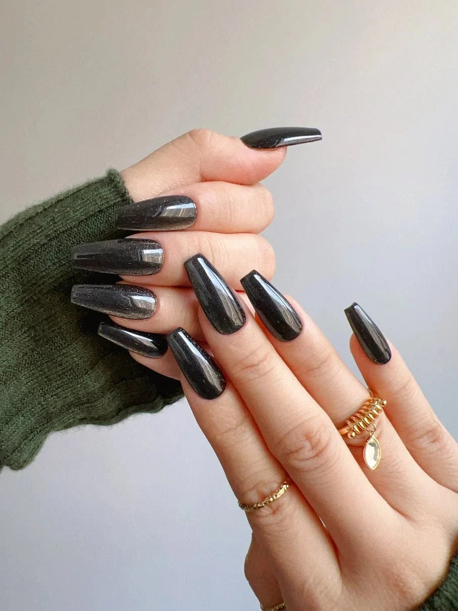 Black Cat Eye Reusable Press On Nails