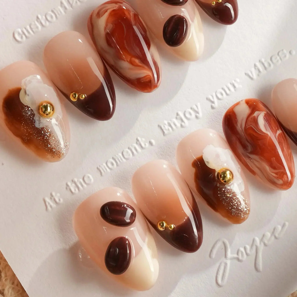 Latte Coffee Reusable Press On Nails