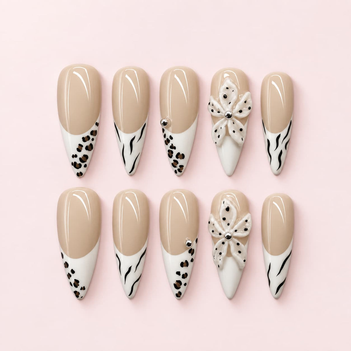 Leopard French Stiletto Press-On Nails