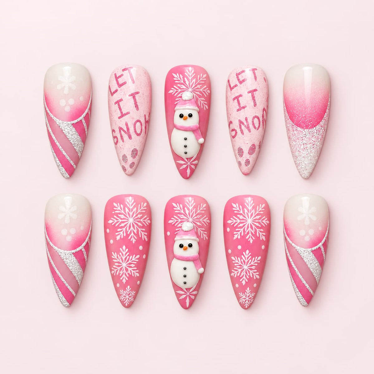 Let It Snow Pink Stiletto Press-On Nails