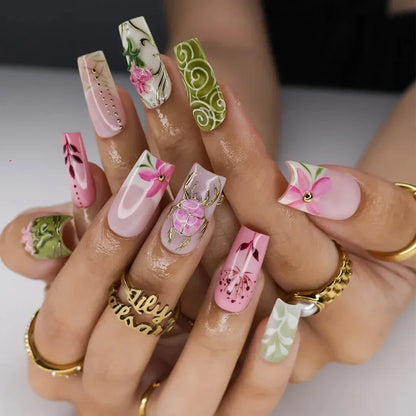 Life in the Garden Floral Bow Bee White Pink Press On Nails