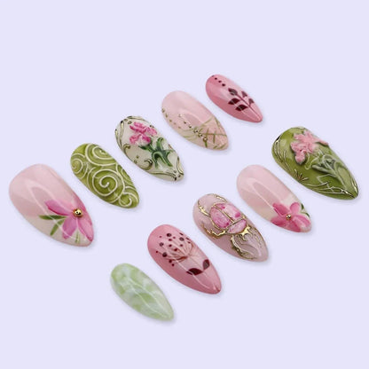 Life in the Garden Floral Bow Bee White Pink Press On Nails