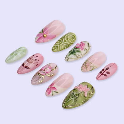 Life in the Garden Floral Bow Bee White Pink Press On Nails