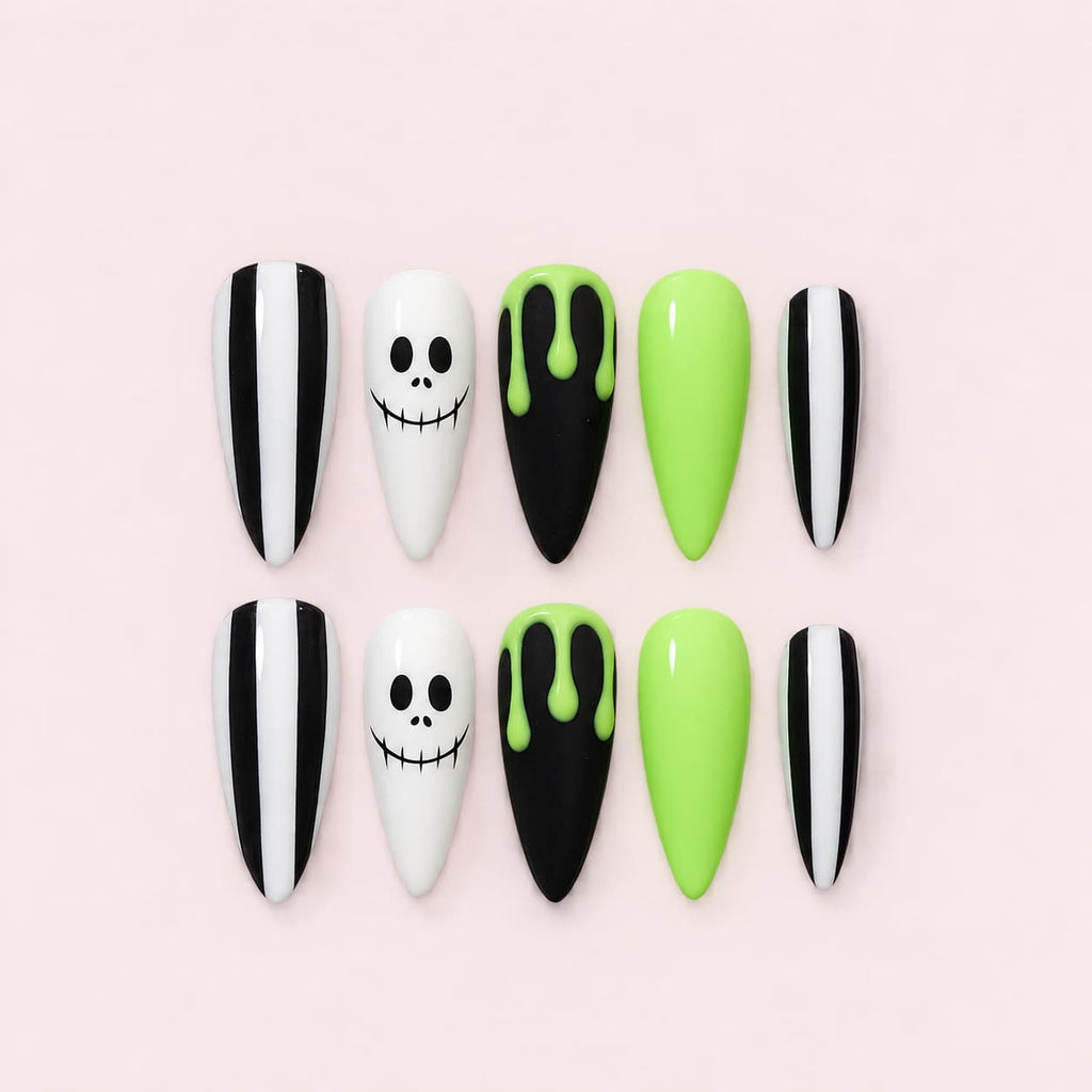 Lime Slime Skeleton Stiletto Press-On Nails