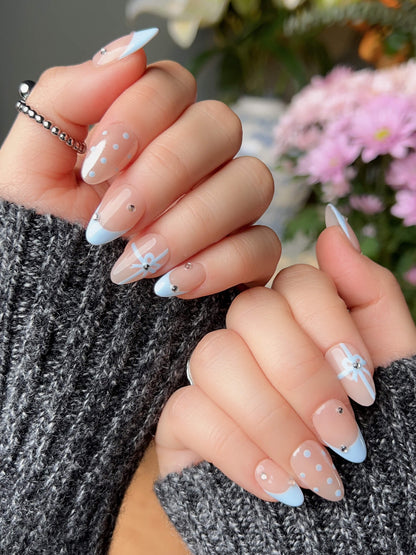Love Gift Blue Reusable Press On Nails