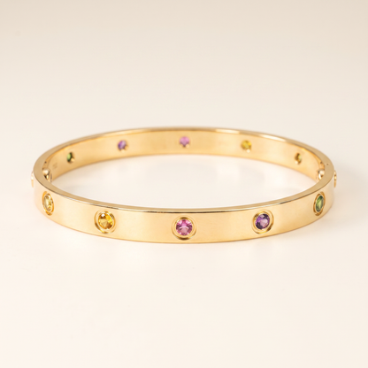 Rainbow Gemstone Bezel Bangle Bracelet