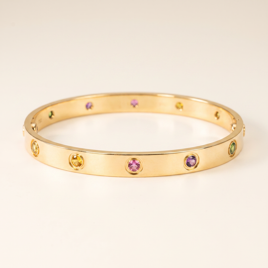 Rainbow Gemstone Bezel Bangle Bracelet