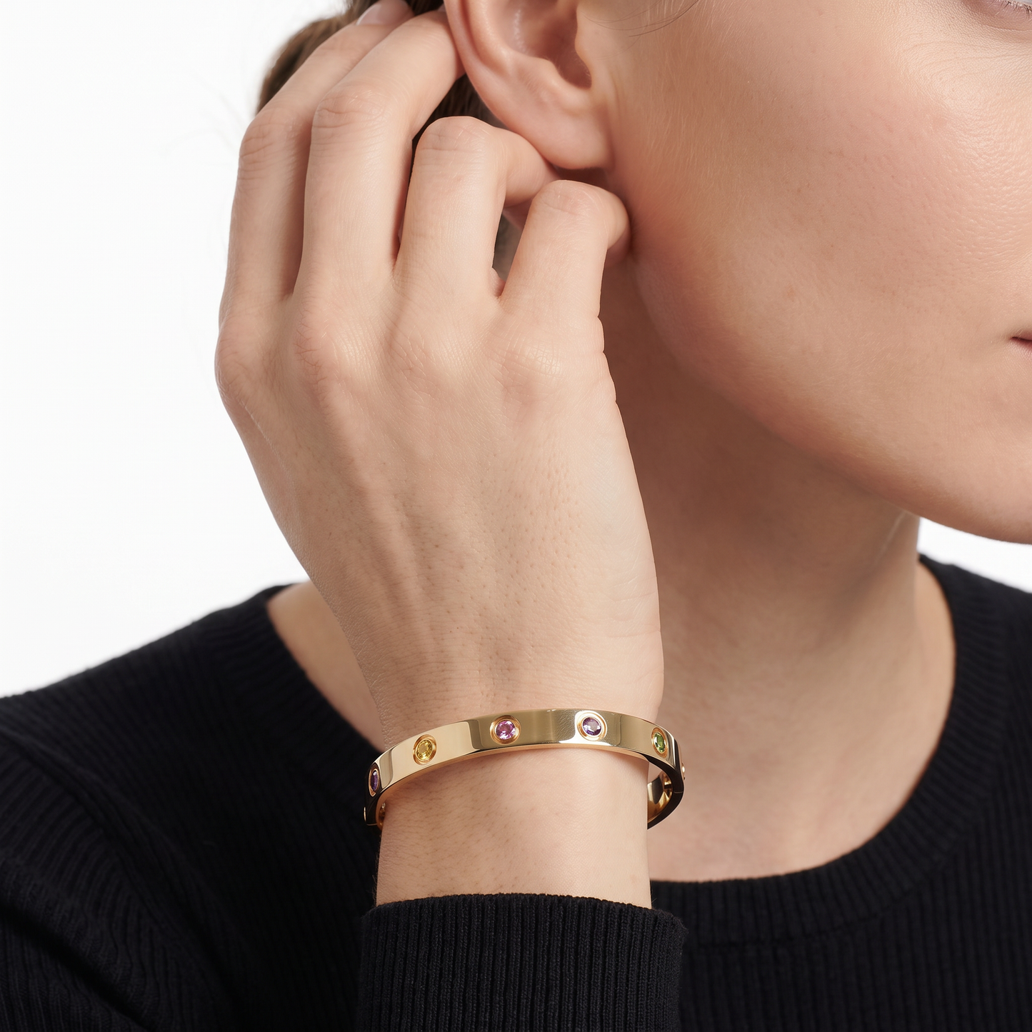 Rainbow Gemstone Bezel Bangle Bracelet