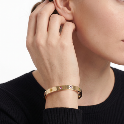 Rainbow Gemstone Bezel Bangle Bracelet