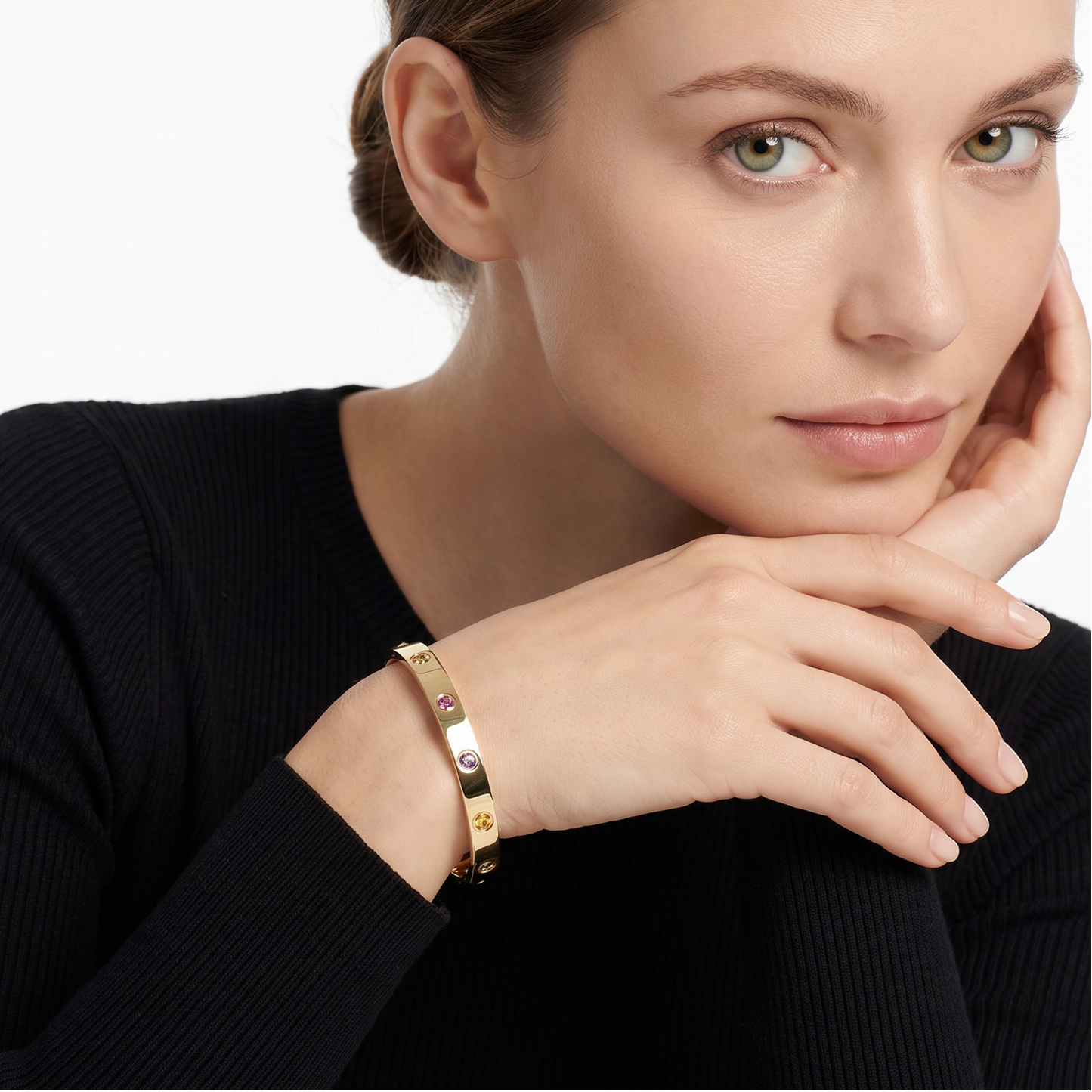 Rainbow Gemstone Bezel Bangle Bracelet
