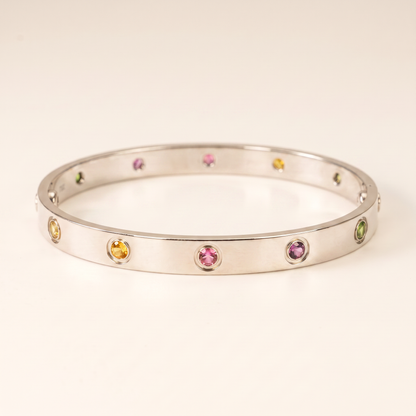 Rainbow Gemstone Bezel Bangle Bracelet