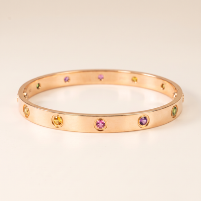 Rainbow Gemstone Bezel Bangle Bracelet