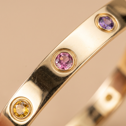 Rainbow Gemstone Bezel Bangle Bracelet