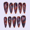 Lunar Relic Tortoiseshell Celestial Fall Brown Gold Press On Nails