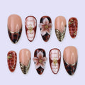 Maple Whisper Tortoiseshell 3D Floral White Brown Press On Nails