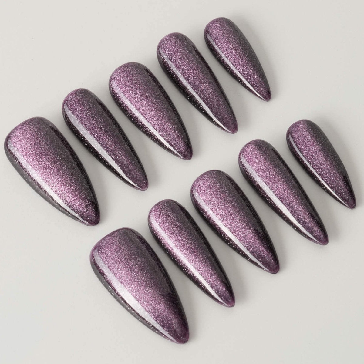 Mauve Color Cat Eye Reusable Press On Nails