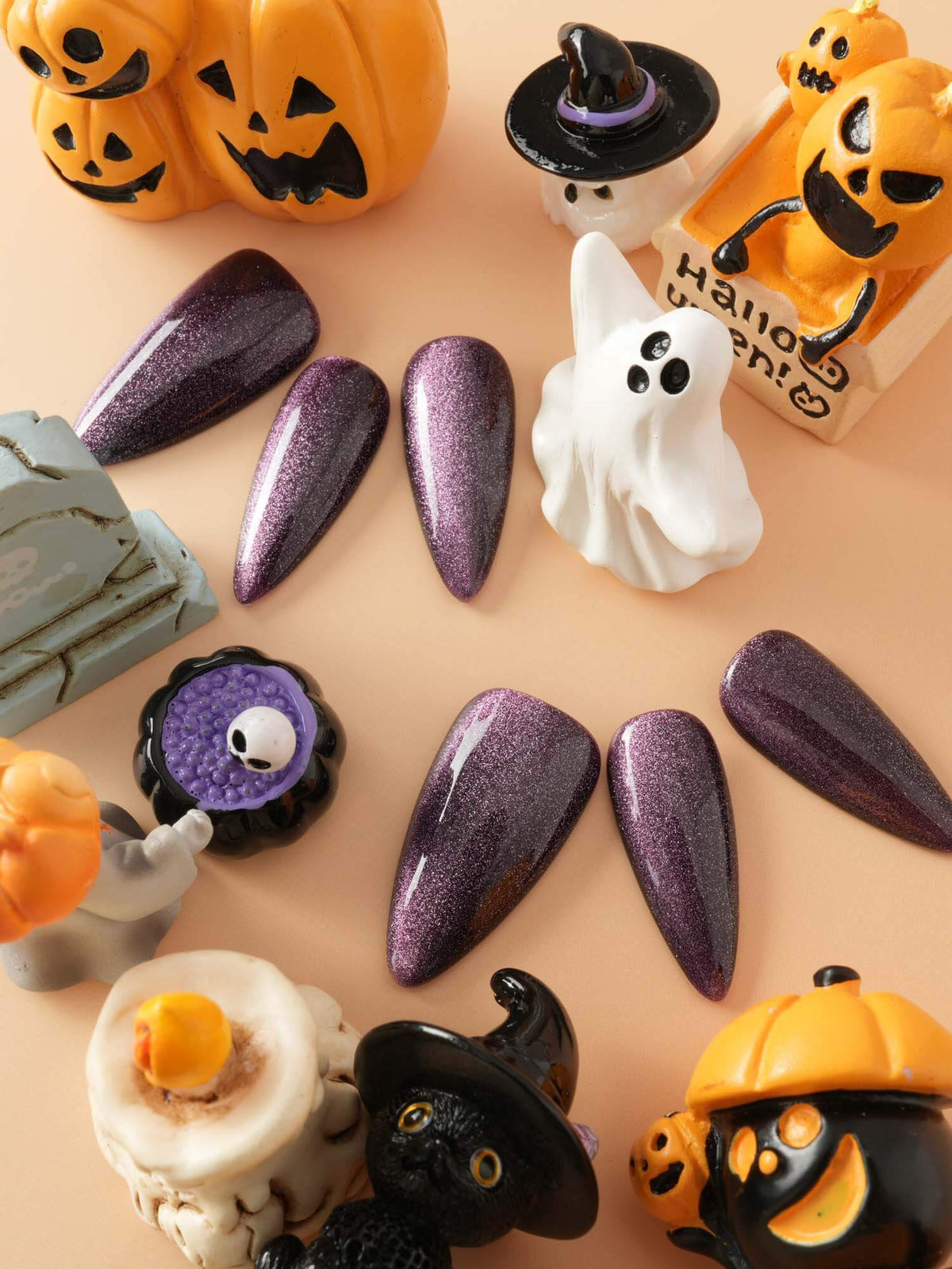 Mauve Color Cat Eye Reusable Press On Nails