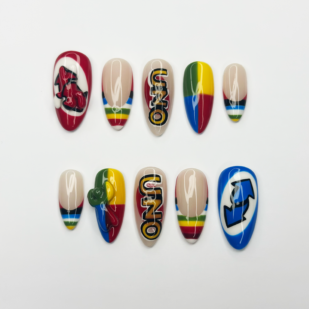 Chameleon Press On Nails, Retro Color Block Graphic Nails, Handmade Y2K Statement Nail