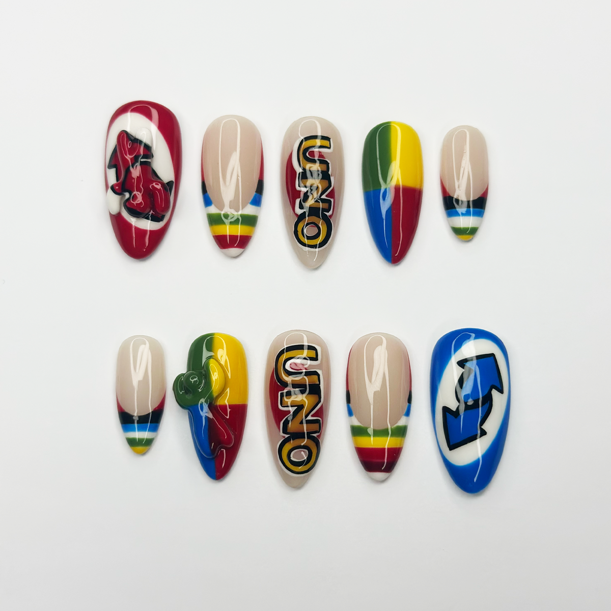 Chameleon Press On Nails, Retro Color Block Graphic Nails, Handmade Y2K Statement Nail