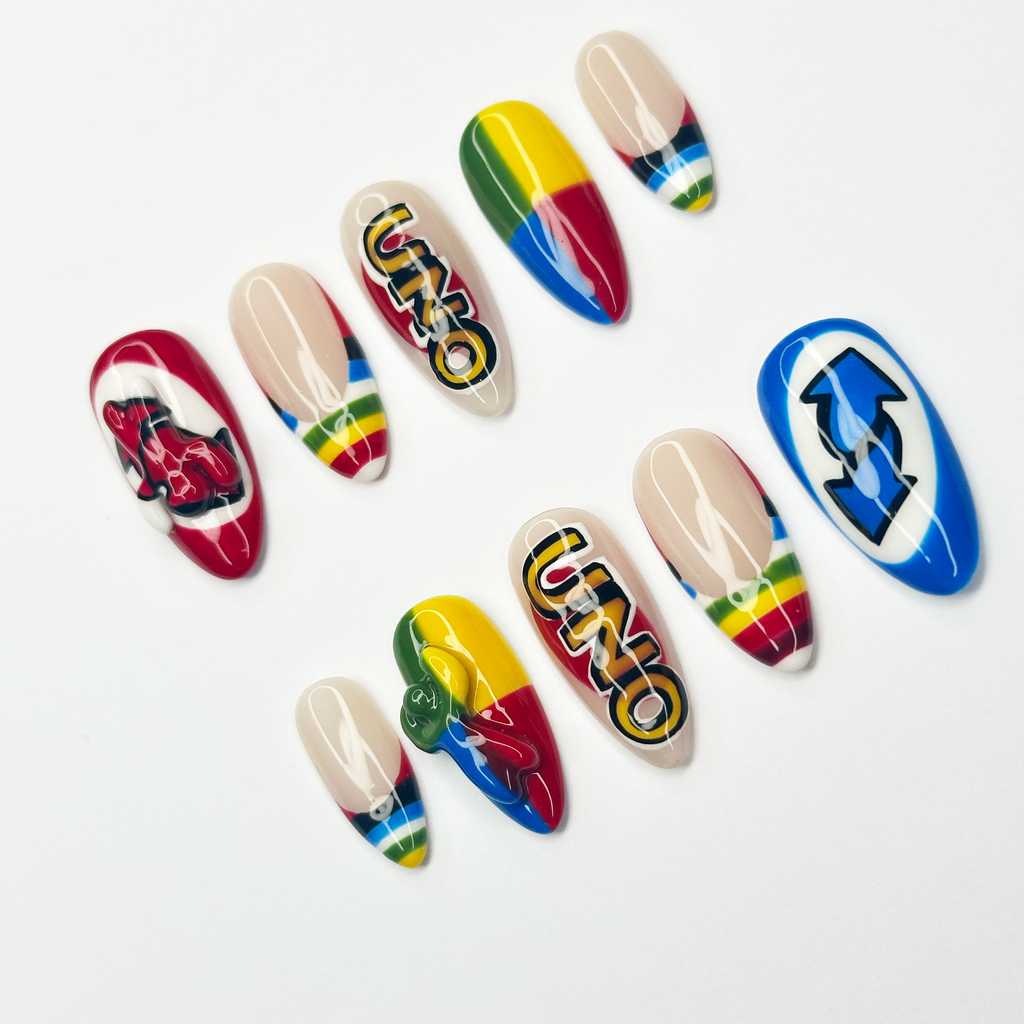 Chameleon Press On Nails, Retro Color Block Graphic Nails, Handmade Y2K Statement Nail