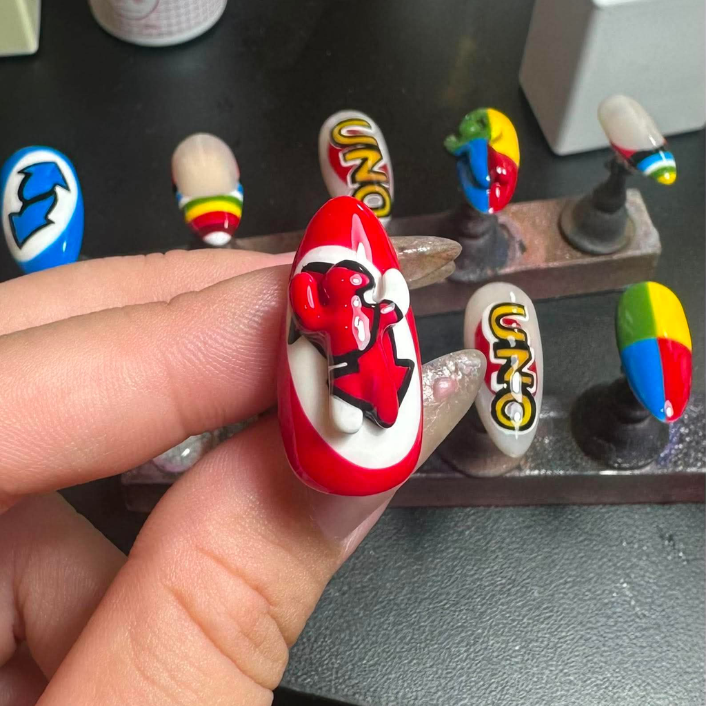 Chameleon Press On Nails, Retro Color Block Graphic Nails, Handmade Y2K Statement Nail