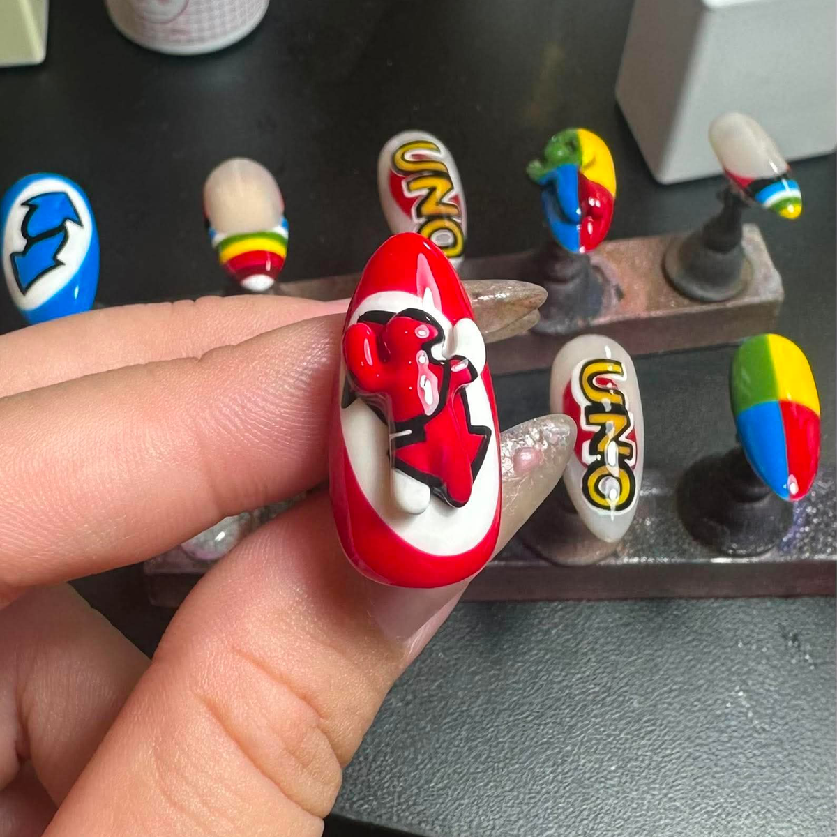 Chameleon Press On Nails, Retro Color Block Graphic Nails, Handmade Y2K Statement Nail
